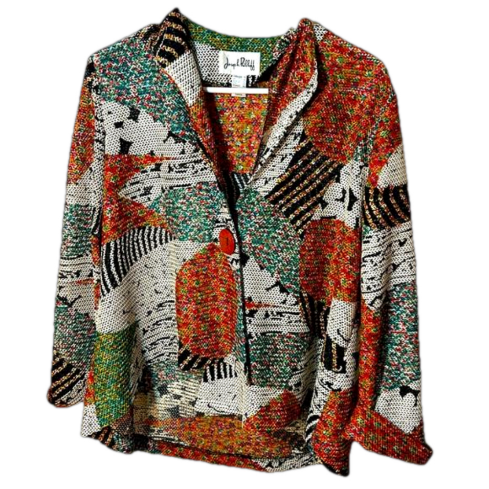 Size 10, Joseph Ribkoff symmetrical multi coloured shaped knit blazer